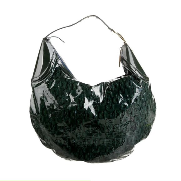 Gucci Green Patent Horsebit Leather Glam Hobo Bag Gold Hardware Water Resistant - Picture 3 of 6